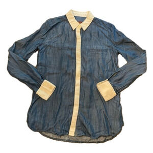 𝅺7 For All Mankind Chambray Denim Button Down Shirt White Accents